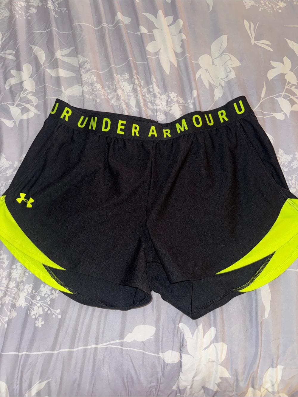 Under Armour Black & Neon Yellow Women's Athletic Shorts